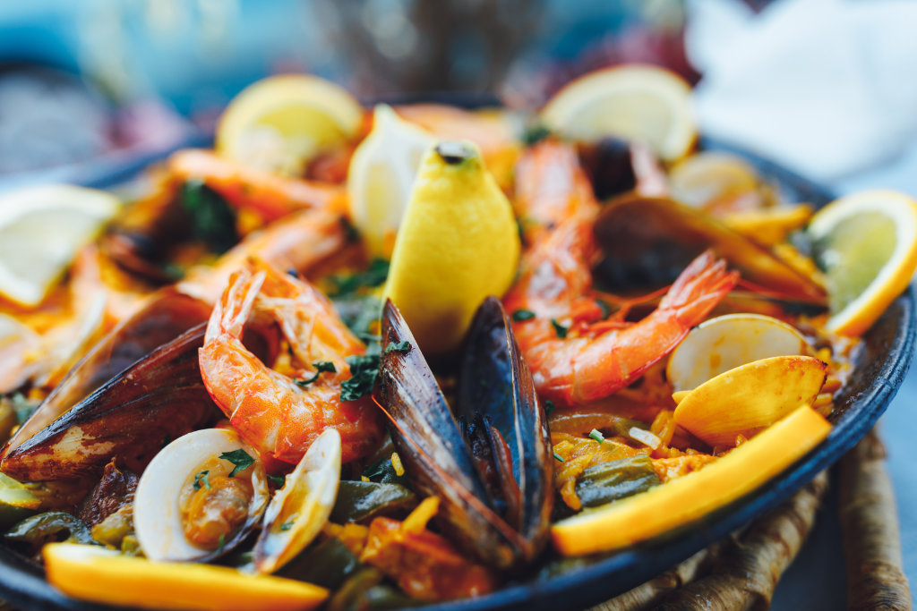 A seafood paella platter