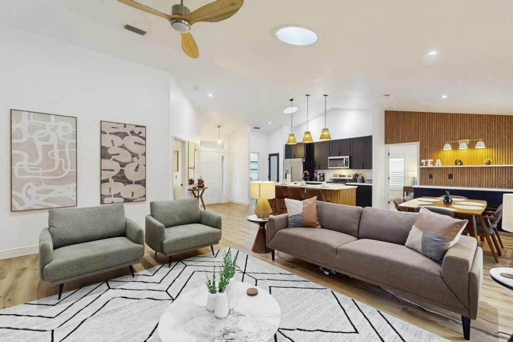 Living room in one of our Space Coast family rentals