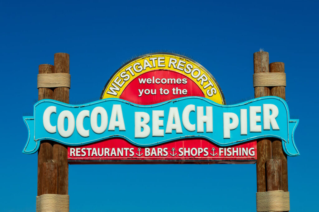 Welcome sign for Cocoa Beach Pier 
