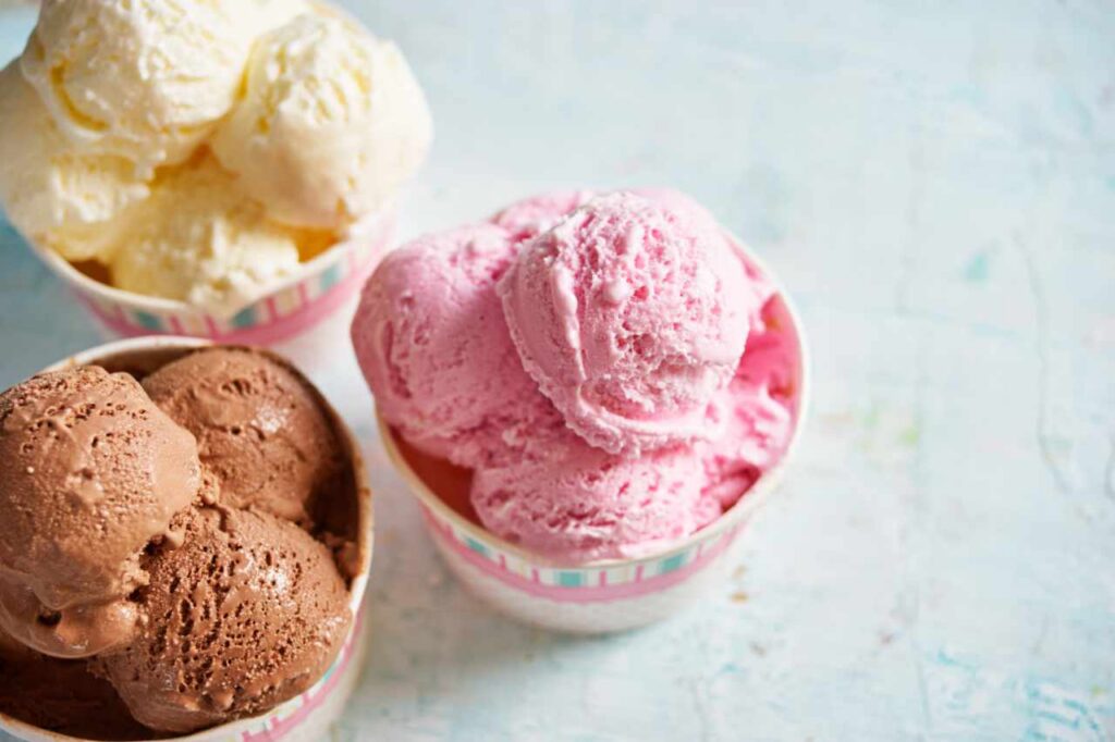 Various cups of ice cream